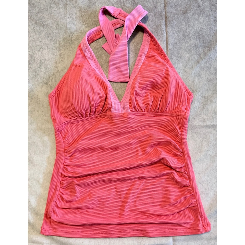 Tommy Bahama Womens Coral Pink Ruched Halter Tankini Swimsuit Top XS
